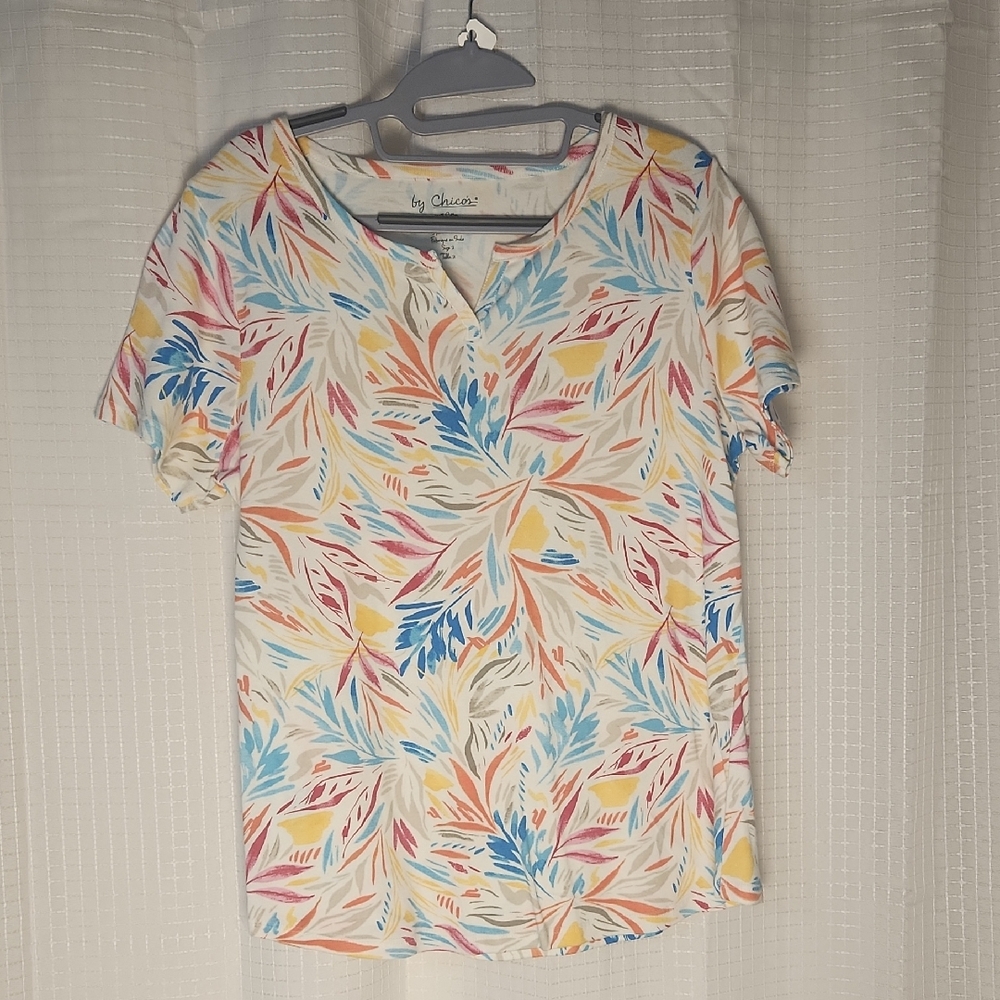 Chicos Sz 2 New With Tag! White Floral.Summer.Spring.100% Cotton.